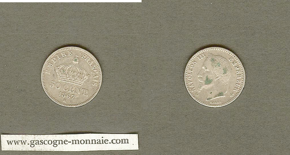 50 centimes Napoleon III 1867K gVF
